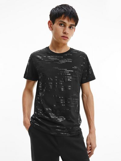 Calvin Klein Ruhák HU368542 | Calvin Klein Organic Cotton All-Over Logo Férfi Póló Fekete
